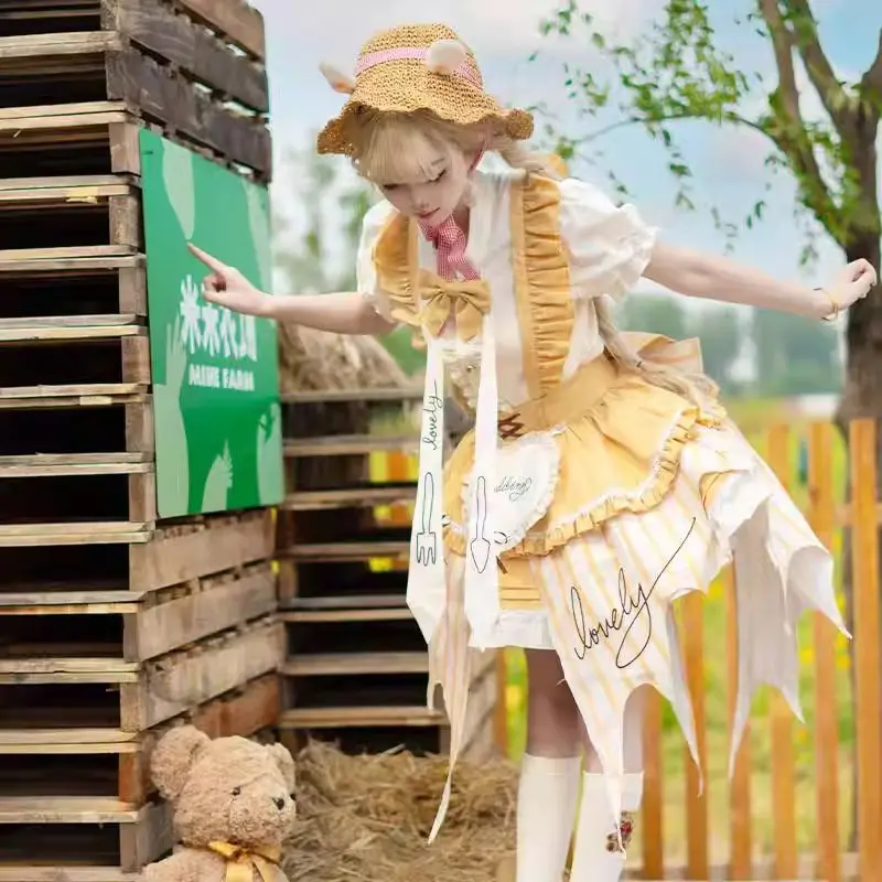 

Kawaii Flying Sleeve Lolita Style Sundress Fruit Irregular Skirt Mini Bib Skirt Sweet Girl Daily Tea Party High Waist Short Dres