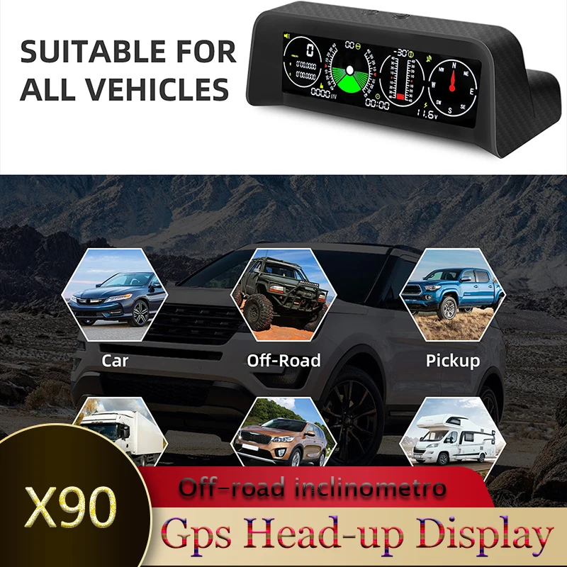 Multifunction Head-up display X90 GPS MPH KM/H Speedometer for car Smart System Compass Off-road SUV Slope Meter Inclinometer