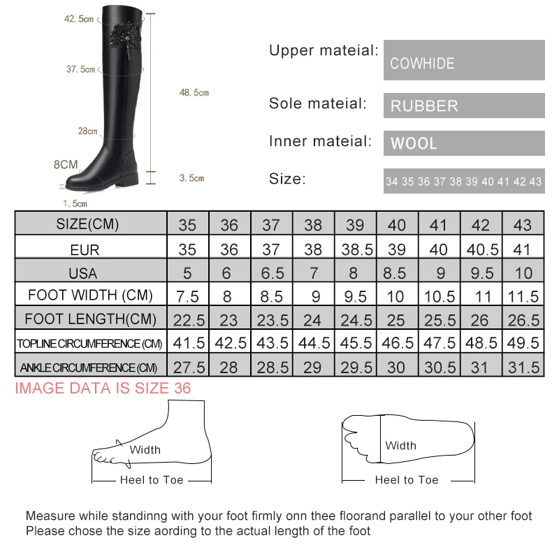 Winter Thigh High Boots Women Genuine Leather Natural Wool Women Long Boots High Heels Large Size Women Over Knee High Boots