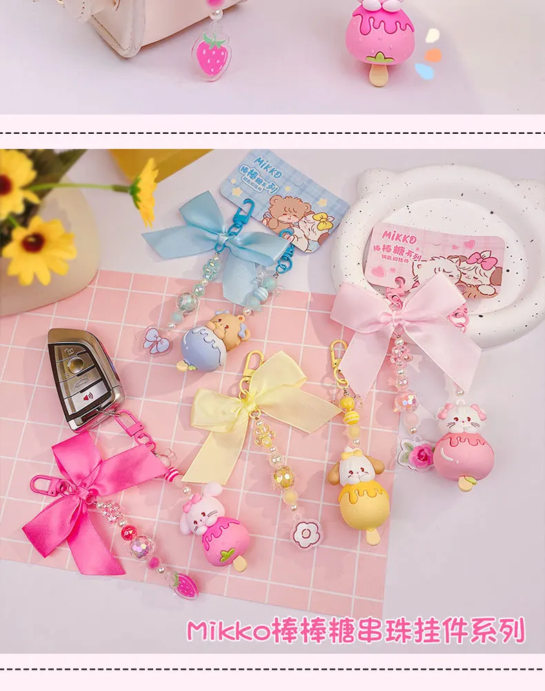 Cartoon Mikko Lutscher Perlen Schlüsselanhänger Kawaii Candy Farbe Kaninchen Katze Tier Rucksack Telefon Zarter Anhänger Schlüsselanhänger für Frauen Mädchen – Detail 9