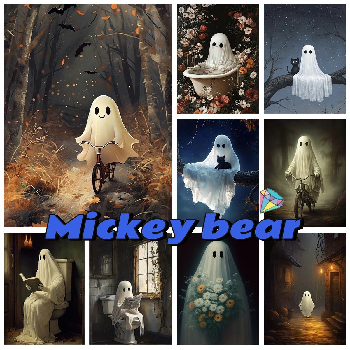 

Reading Ghost 5D Diamond Painting Fun Ghost Handmade Mosaic Mural DIY Diamond Embroidery Modern And Stylish Home Decor