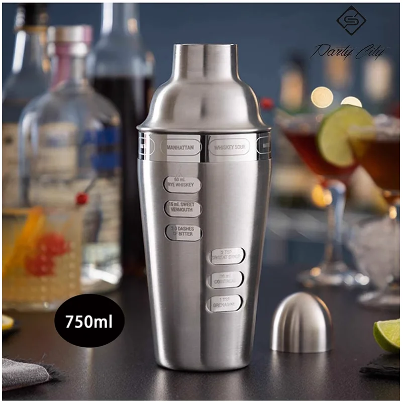 

Three-stage wine recipe stainless steel cocktail shaker 750ml graduated shaker cup, milk tea cup, shaker jug