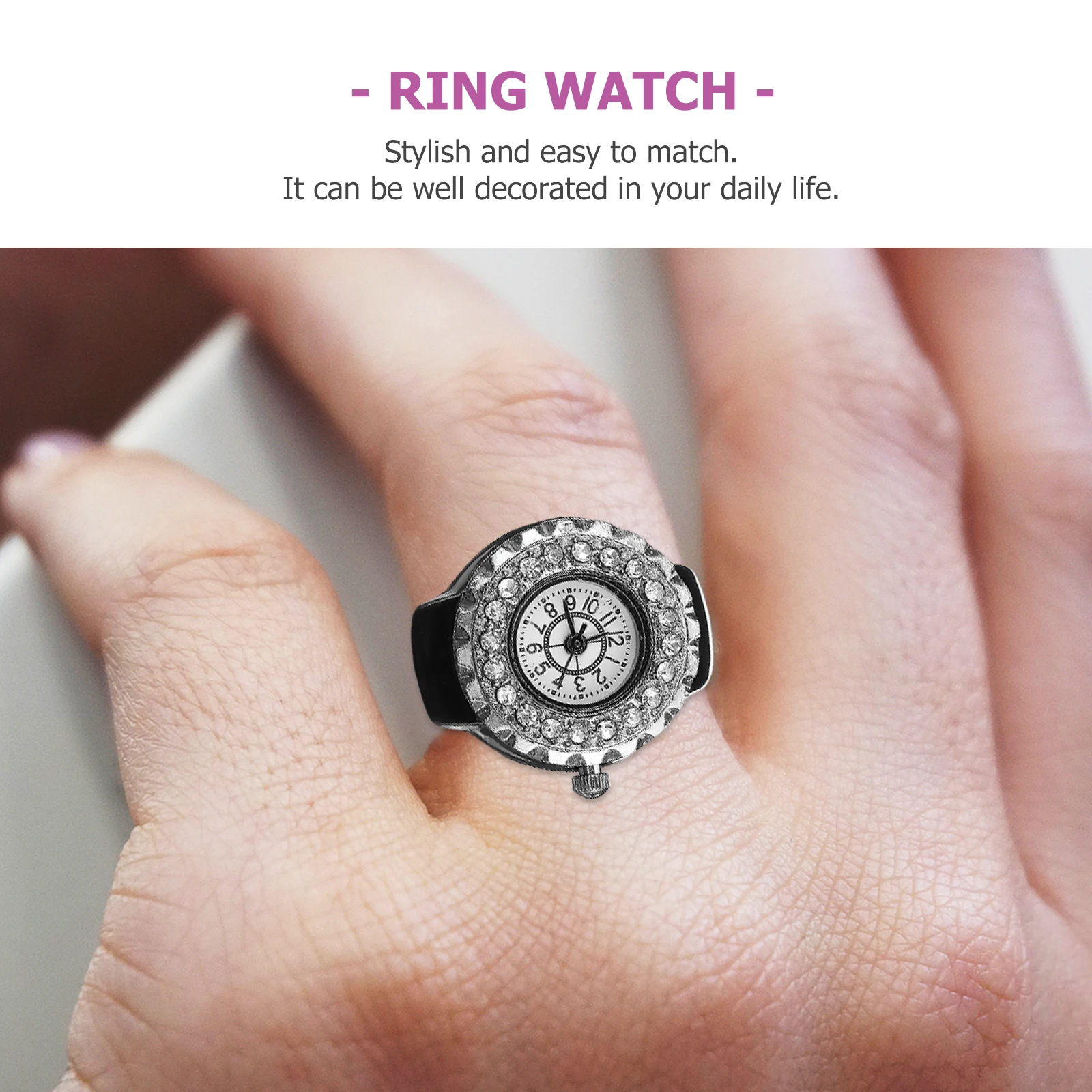 

Trendy Zinc Alloy Ring Watch Diamond Finger Jewelry Unique Shape Design Good Quality Safe Durable Long Lasting