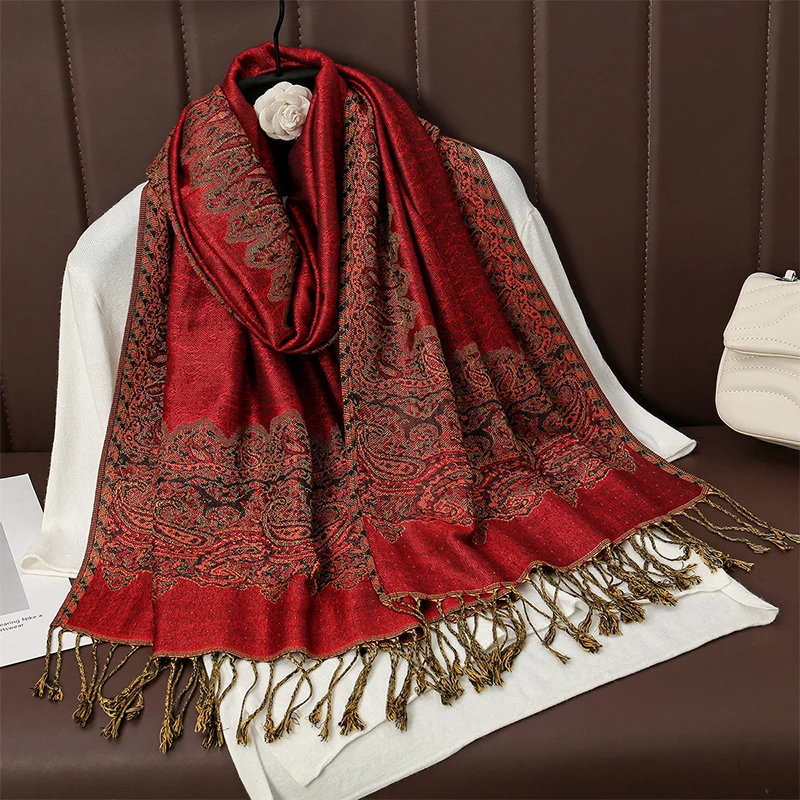 

2024 Tassel Blanket Design Thick Pashmina New Winter Warm Shawl Wrap Cashmere Scarf Women Neckerchief Poncho Stoles