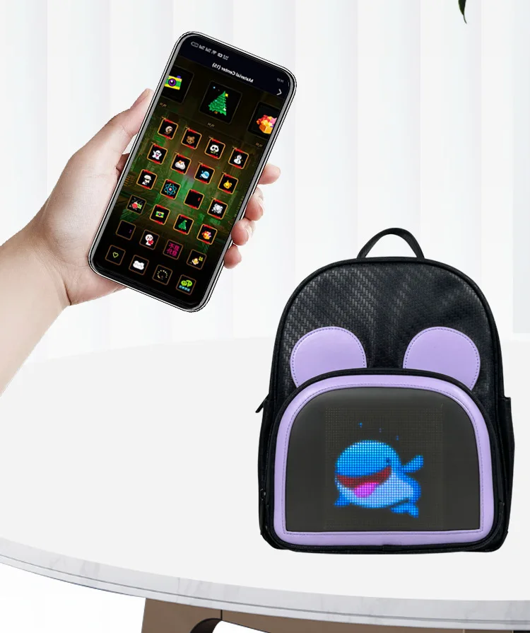 LED Backpack Emoji Screen Cute Parent-child Animal Ear Bag Casual Entertainment APP Customization Bluetooth connectivity