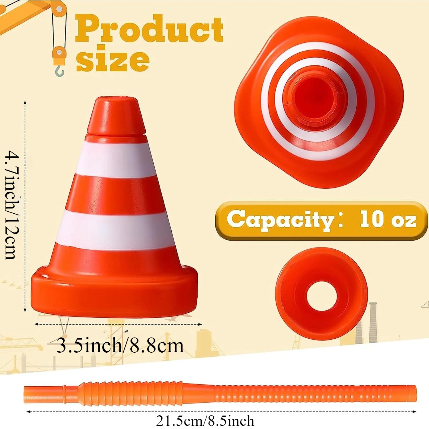 Construction Cone Cups with Straws, Traffic Party Favor Cups,Kids Party Race Cups Set for Construction Traffic Theme Racing Car