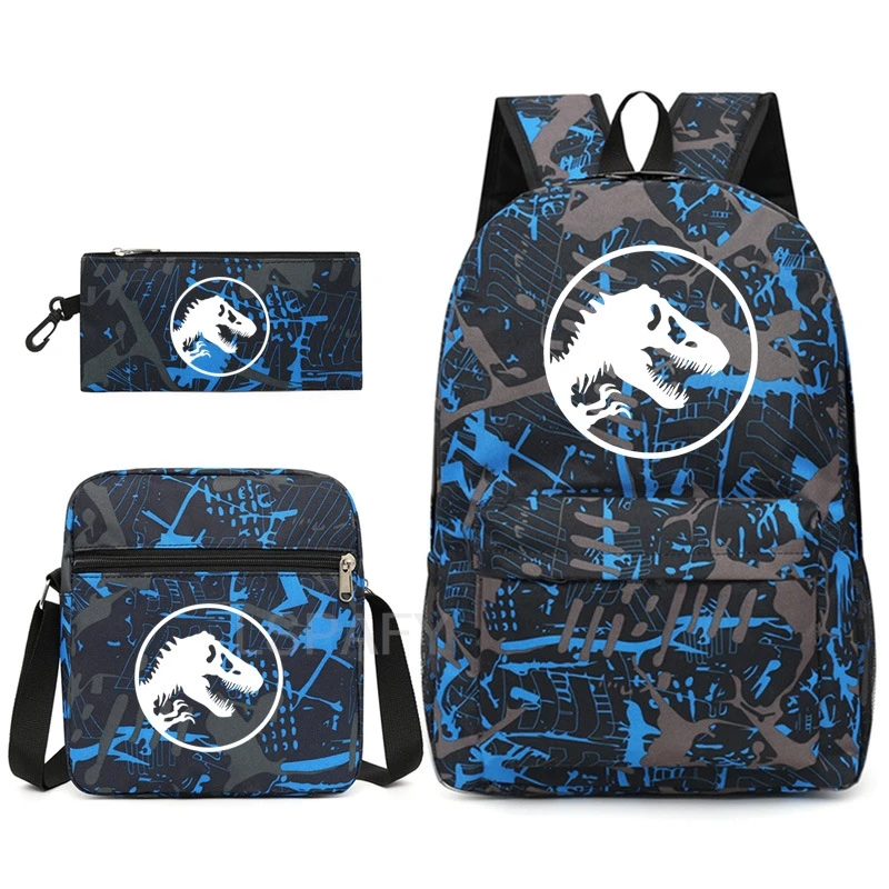 New Jurassic Park Dinosaur World 3Pcs Backpack Sets For Boy Girl Kids School Book Bags Travel Backpack Shoulder Bag Pen Bag