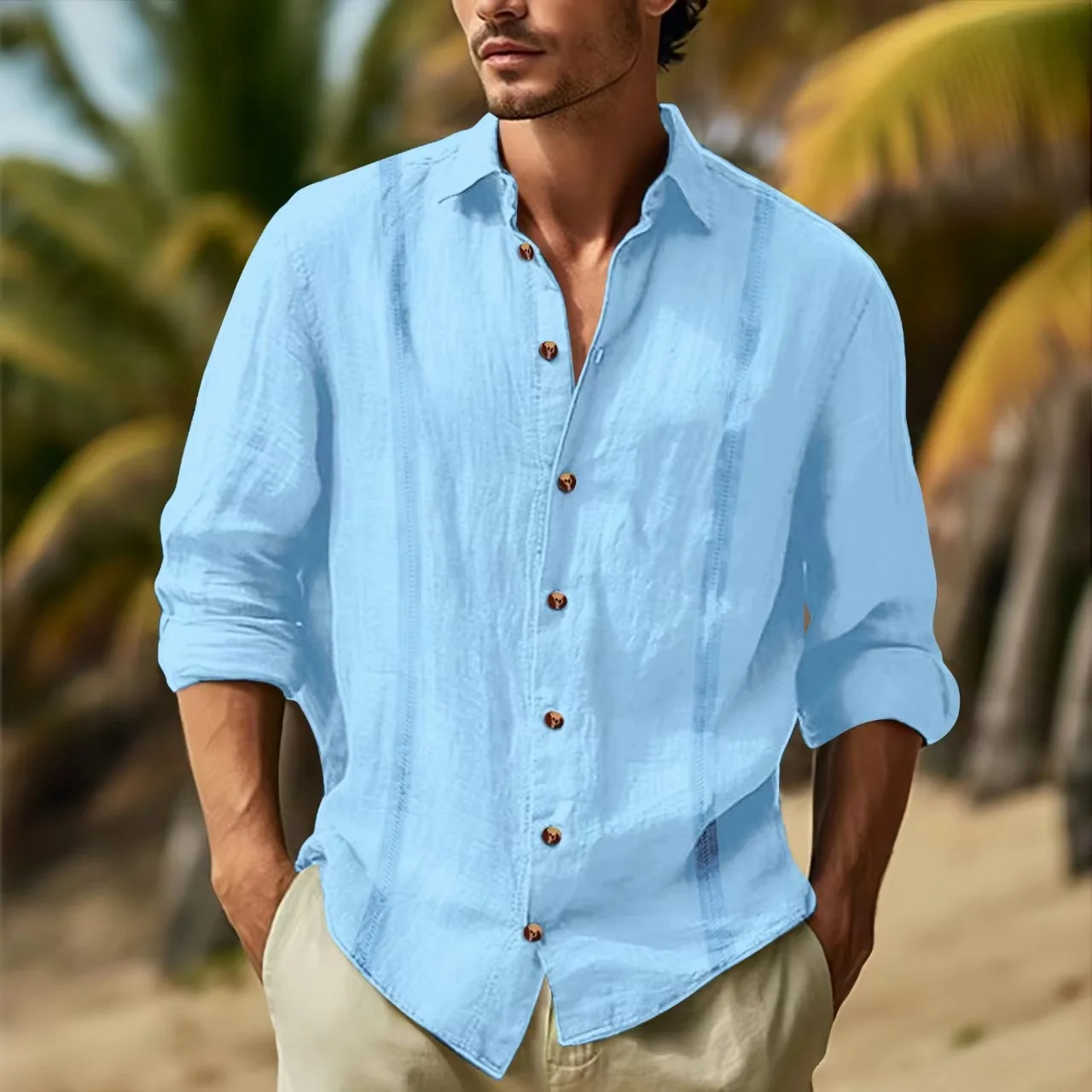 2024 nuova camicia a maniche lunghe primaverile e autunnale da uomo casual home Wear camicia con risvolto traspirante allentata abbigliamento tinta unita