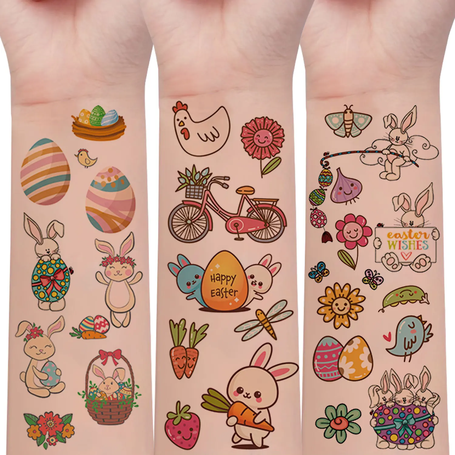 

10 штук 136 мультфильмов пасхальное яйцо кролик элемент узор временные татуировки наклейки, водонепроницаемые и устойчивые к течение 2-5 дней