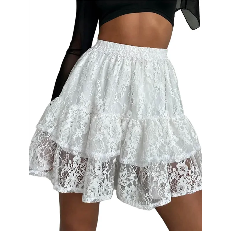 

NEW-Women's Mini Skirt Lace High Waisted Ruffle Short Skirts