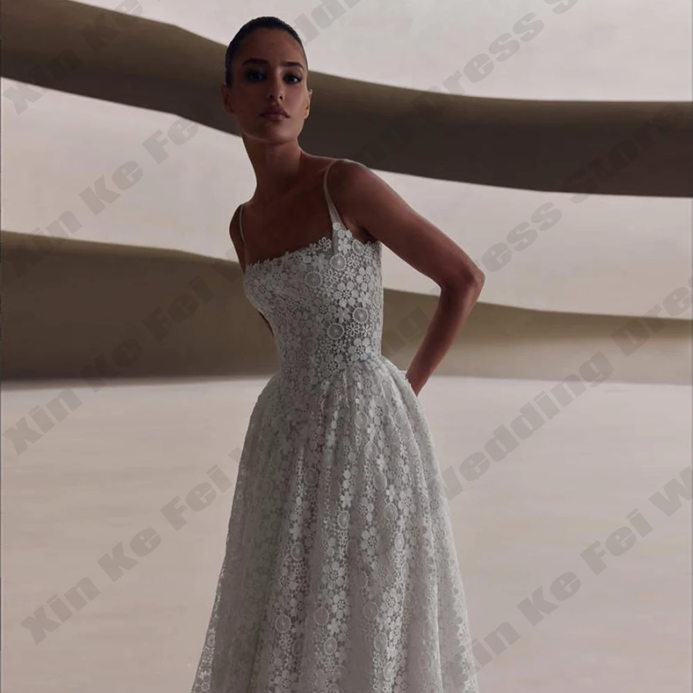 Gorgeous Women's Square Neck Bridal Gown Off Shoulder Sleeveless Lace A-line Princess Ball Wedding Dresses Formal Party Customiz