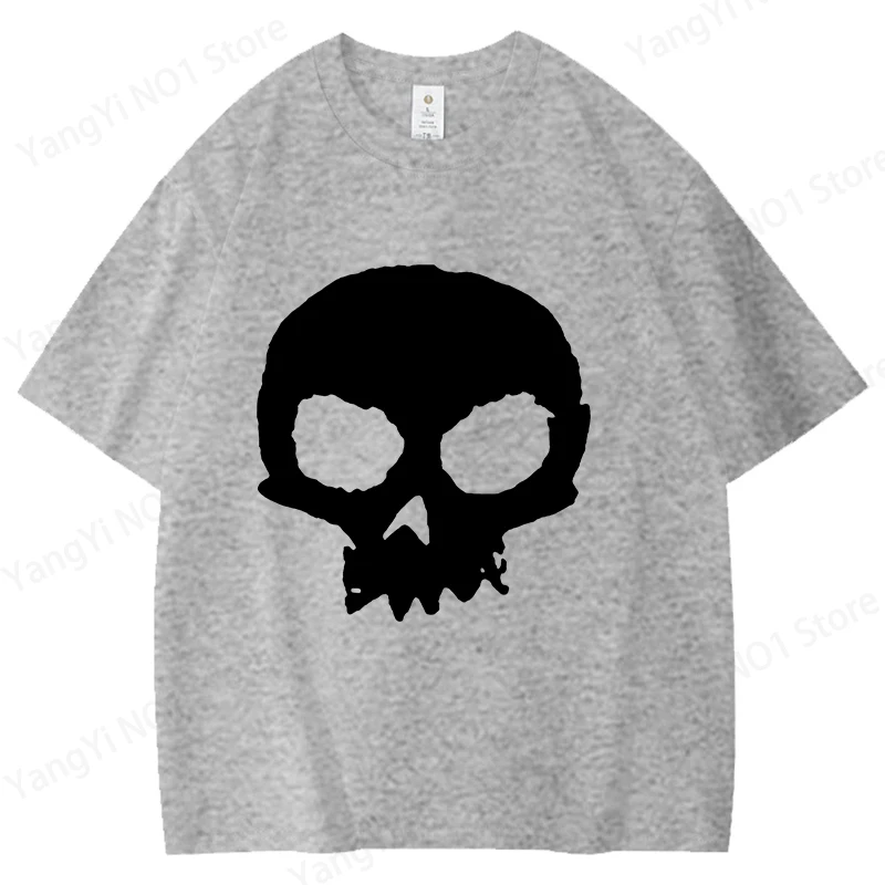 Fashion Cute Skull Head Print T-shirt Unisex Loose Short Sleeve Round Neck Couple Top Fashion Cotton Shirt Oversized Hip-hop Tee