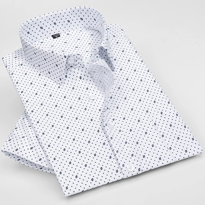 Fashion Summer Print Casual Shirts for Men Short Sleeve Striped Dress Shirt Buiness Thin Solid Office Regular Fit Soft Chemise