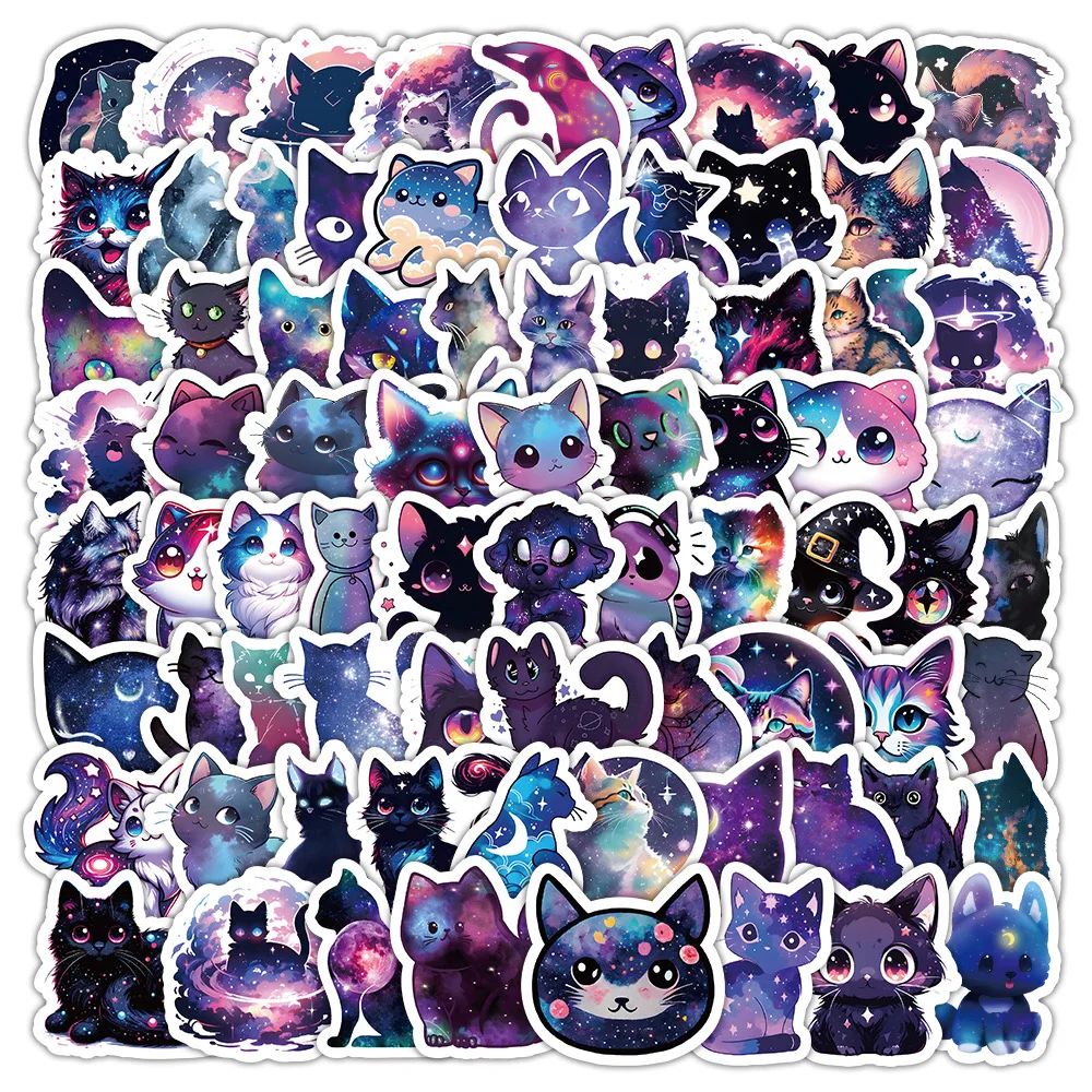 

50/100PCS Starry Sky Cat Cartoon Stickers Fantastic Universe Background Graffiti Cute Animal Decal Luggage Laptop Kids Toy