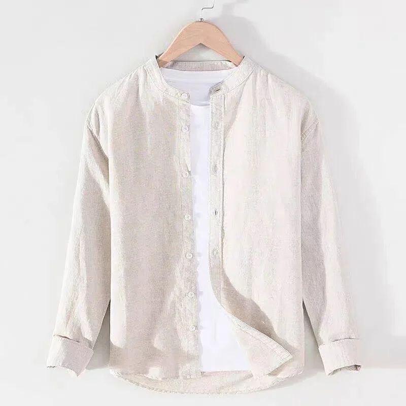 

Casual Cotton Linen Shirt Men's Loose Long Sleeve Stand Collar Linen Jacket Breathable Comfortable Summer Fashion Standard Fit