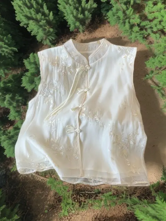 Nowa letnia moda w stylu chińskim ze stójką haftowana kamizelka wszechstronna koszula bez rękawów zmniejszająca wiek dla kobiet