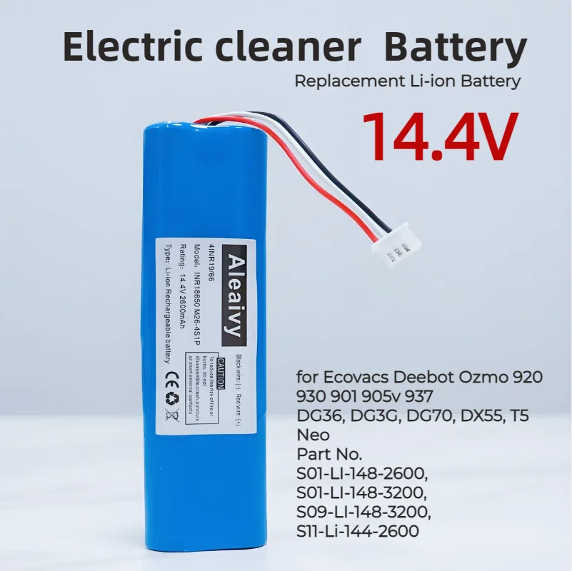 Long-Lasting 14.4V 2600mAh S01-LI-148-2600 Replacement Battery Compatible with Ecovacs Deebot Ozmo 900-937 & N5 N8 Robot Vacuums