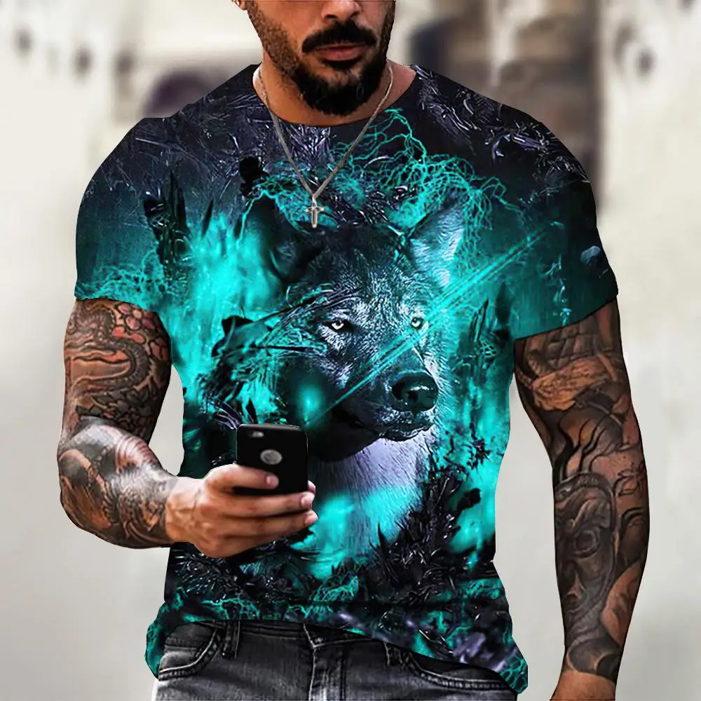 Men Dark Beast Flame Sword Graphic Print Crew Neck Short Sleeve Street Casual T-Shirt Multiple Fantasy Patterns