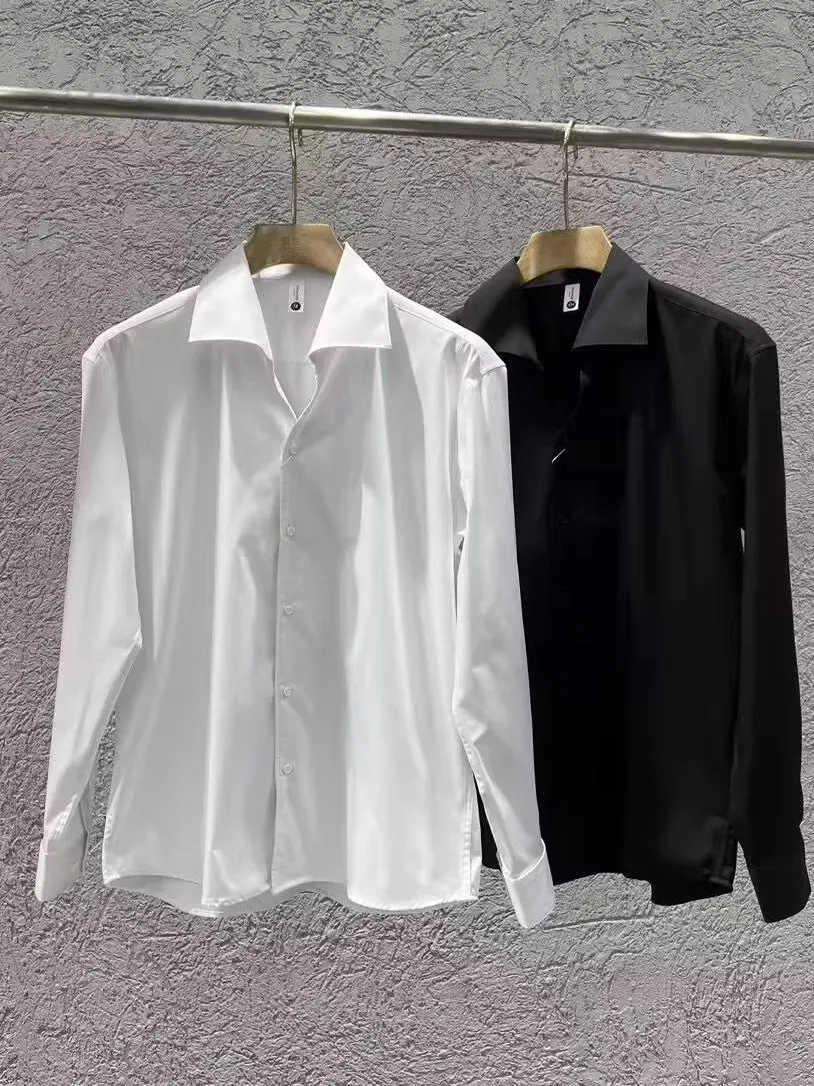

New 2025 Men's Handsome Casual Long Sleeve Shirt One-Piece Collar Business Fashion Urban Loose Fit Youthful Elegant Italian S...