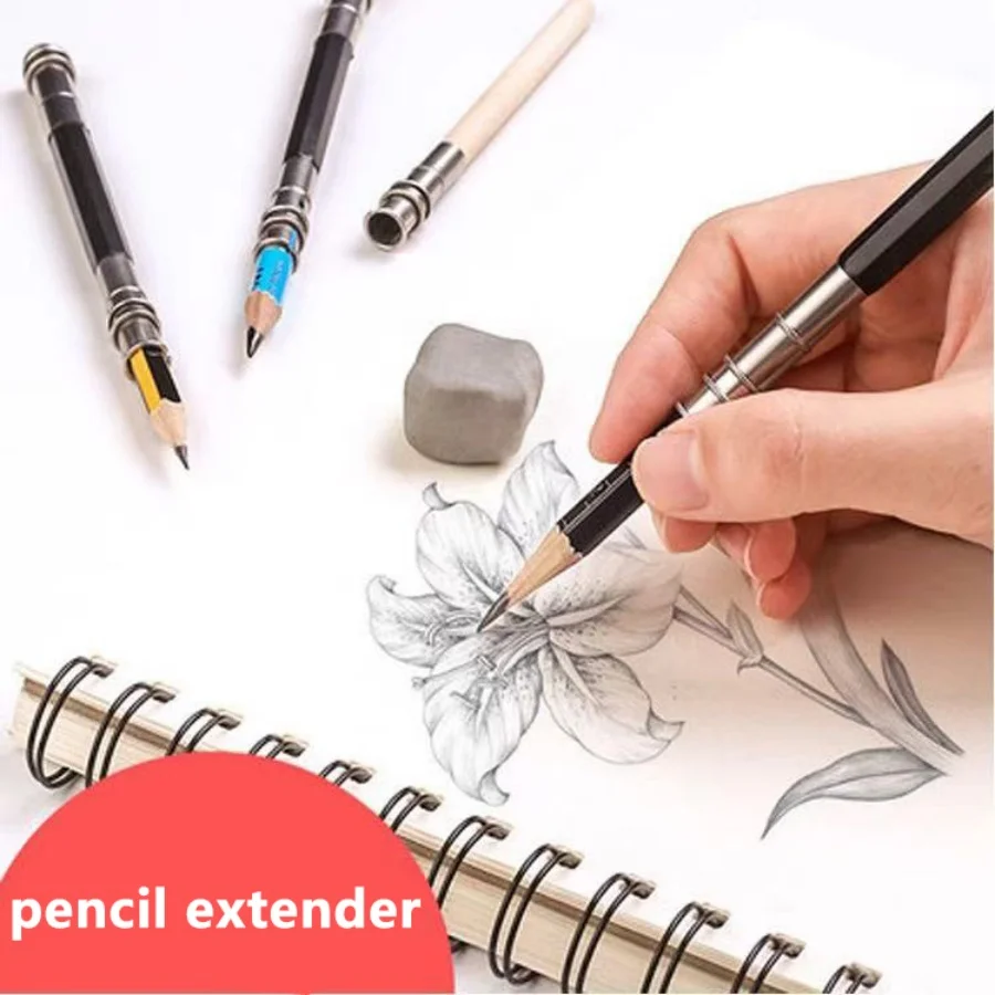 5 Pieces Metal Stainless Steel Double-Ended Pencil Extender Pen Case Lengthener Adapter for Pencils Sketching Pencils Extension