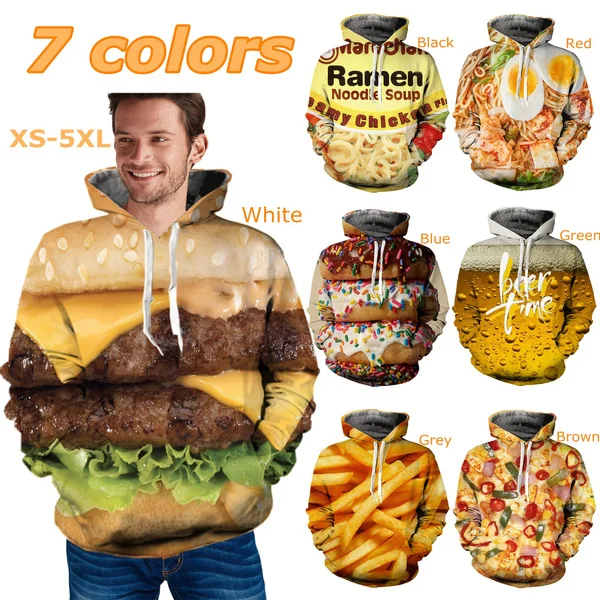 

Men and Women Fashion 3D Hoodies Ramen Food Hamburger and Chips Print Loose Hooded Sweatshirt Casual Pullovers S-6XL