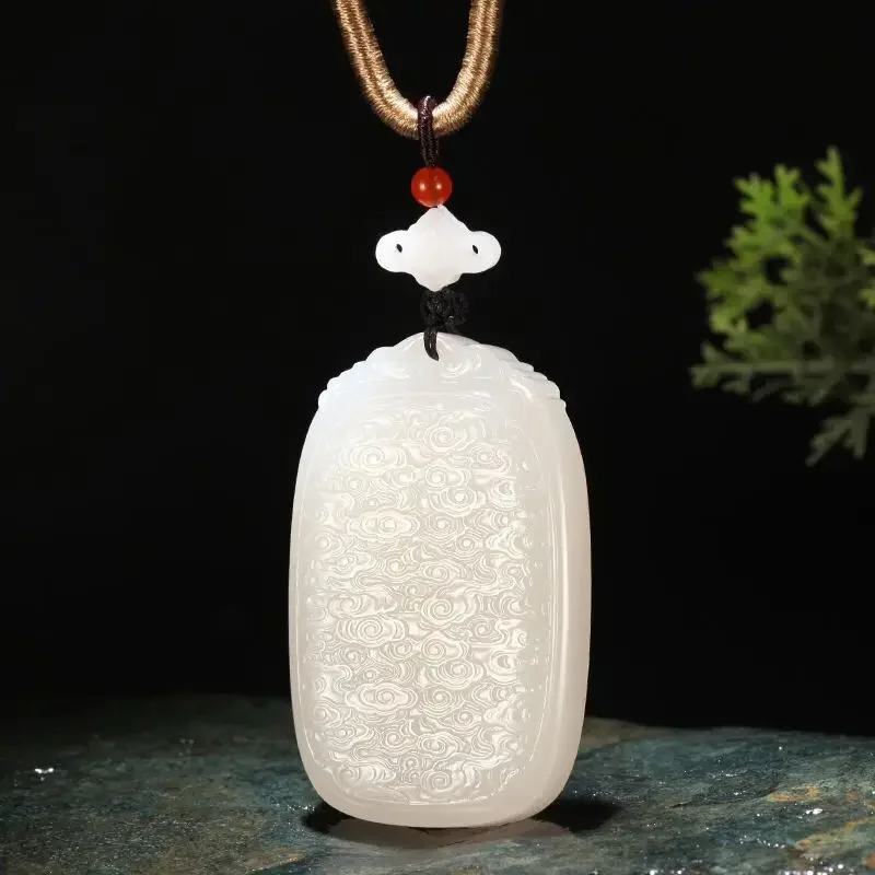 

Natural Hetian Jade Xiangyun Safety-Blessing Card Pendant Jue Suet Ruyi Pendant Jade Necklace