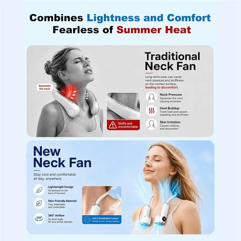 A50Q-Bladeless Personal Wearable Fan Portable Neck Fan 5 Speeds Strong Airflow 4000Mah USB Rechargeable Hands-Free Black