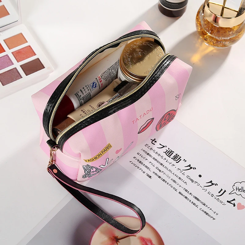 Pu Graffiti Storage Makeup Organizer Bagette Bag Cosmetiquera Small Cosmetic Organizing Bag For Girls Pillow Makeup Pouches