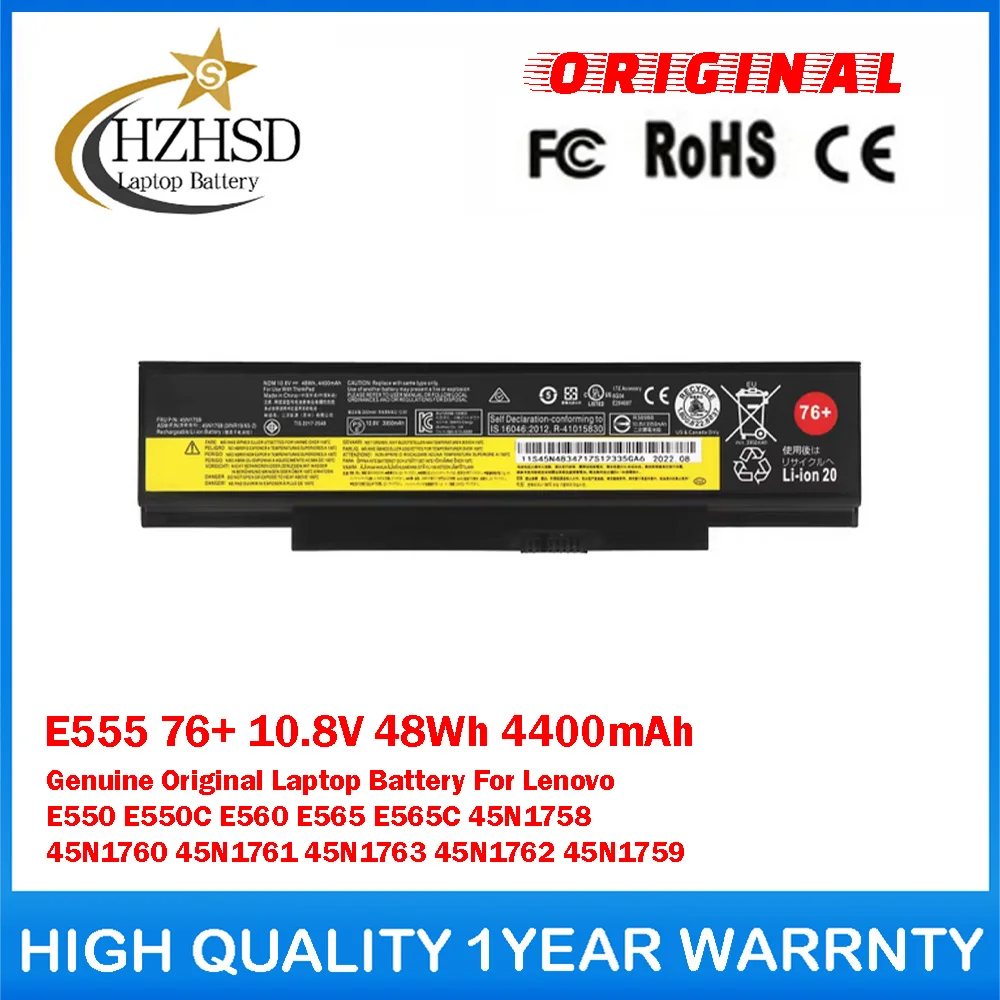 

E555 76+ 10.8V 48Wh 4400mAh Genuine Original Laptop Battery For LenovoE550 E550C E560 E565 E565C 45N1758 45N1760 45N1761 45N1763