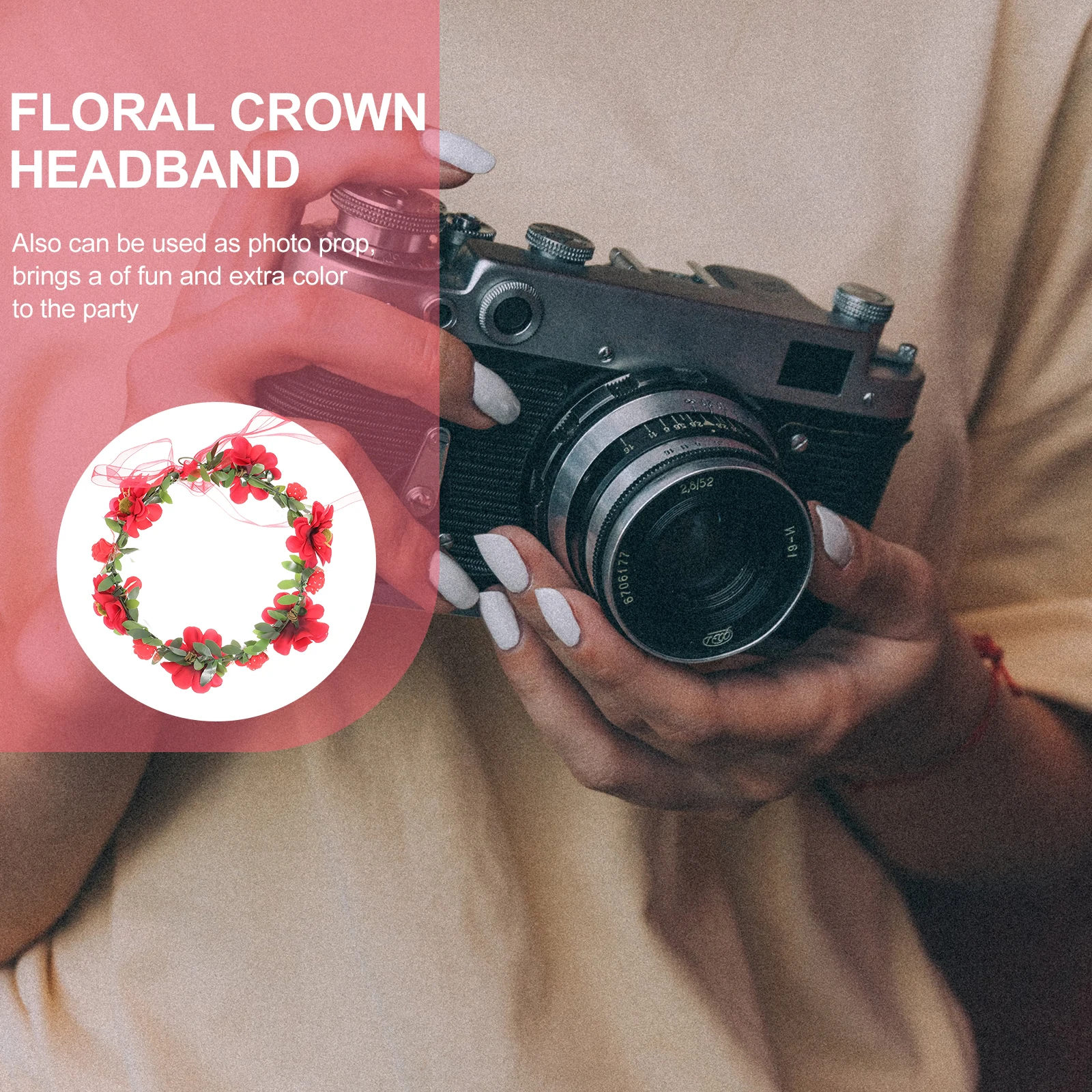 

Women Floral Hairband Crown Adjustable Flower Headband Wedding Travel Red Photo Prop Costume Headwear Decoration