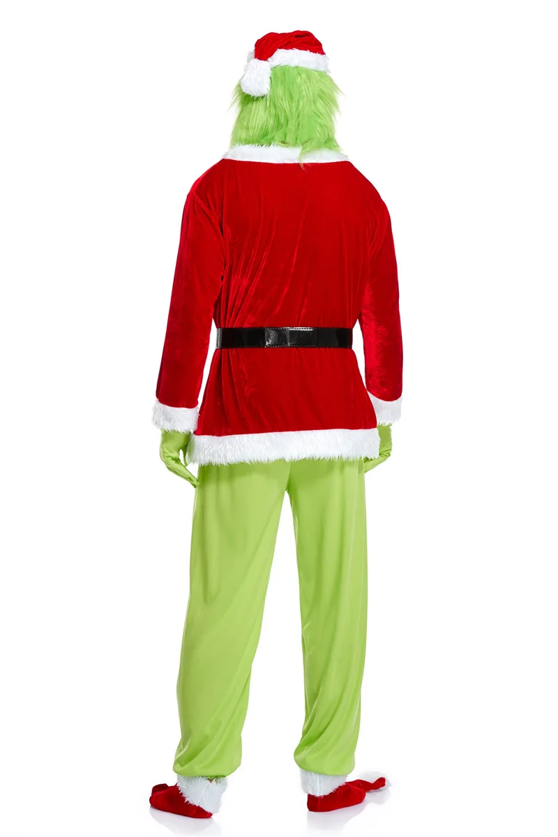 Christmas Green Fur Monster Santa Claus Cosplay Costume Santa Suit Anime Uniform Funny Mask Canival Party Halloween Costume