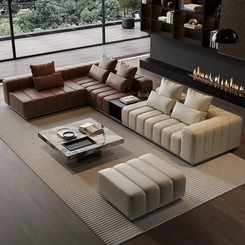 

Italian minimalist piano keys leather sofa Freeman light luxury living room villa large flat floor corner princess combination