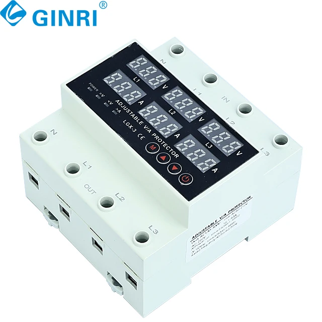 Ginri JMRD-TA 3P + N 3 fases 220v 63a 80a carril Din ajustable sobre y bajo voltaje protección de corriente Monitor Protector