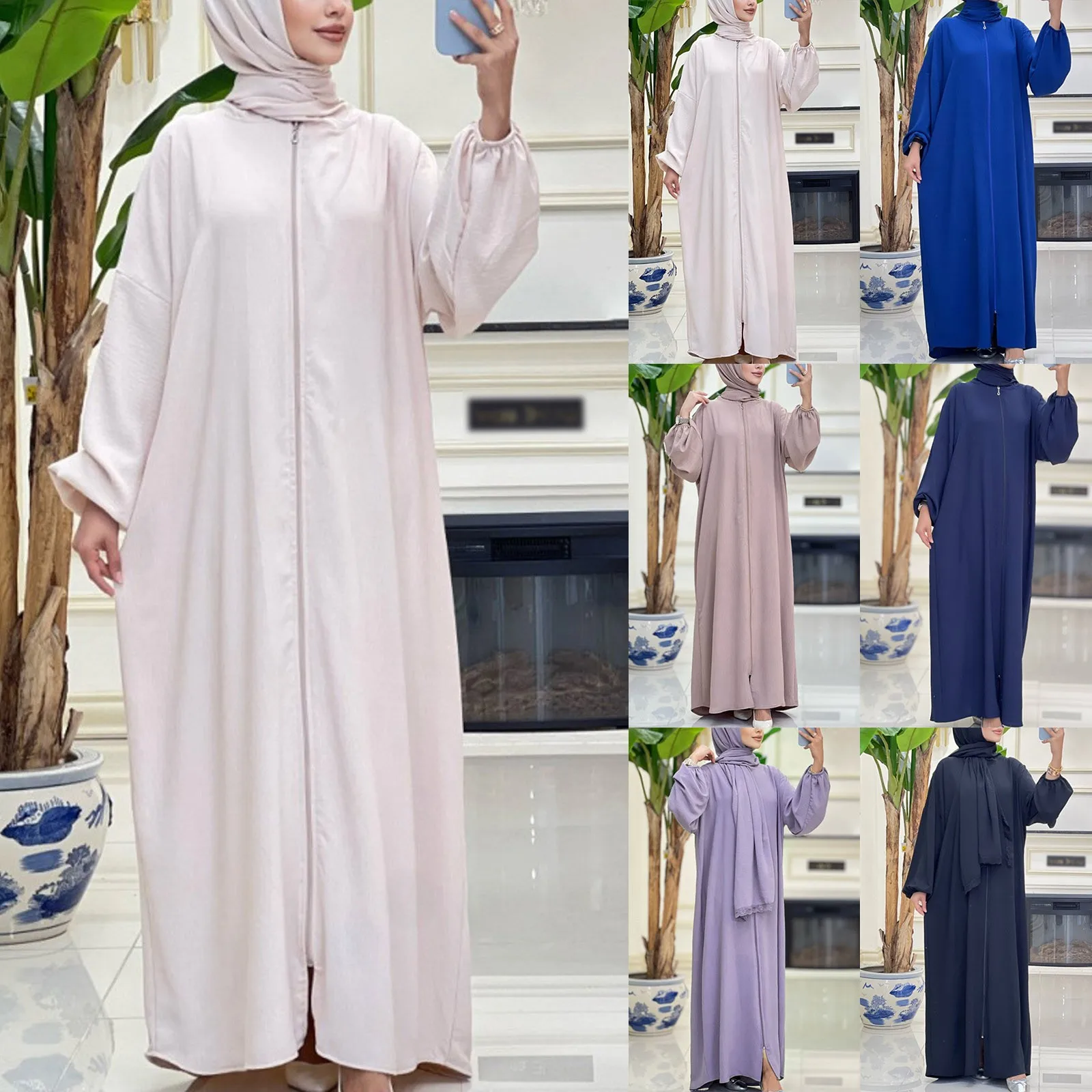 Dubai Abaya Solid Colour Loose Casual Long Sleeve Dresses Muslim Woman Dresses Ramadan Robe Abaya Islamic Dresses Outfits