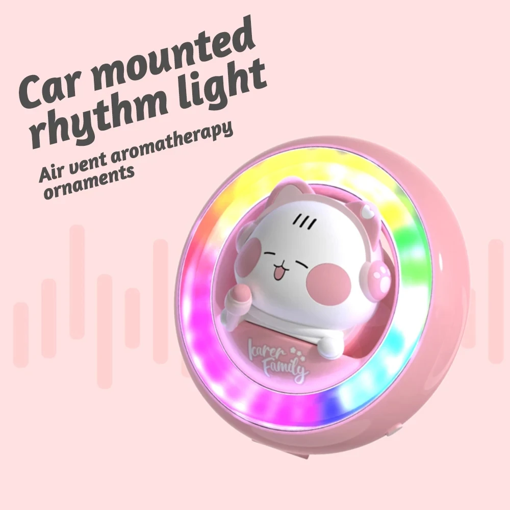 Auto Luchtverfrisser Ritme Led Sfeer Licht Schattige Cartoon Luchtuitlaat Auto Muziek Pick-Up Ritme Licht Interieur Versiering Ornament