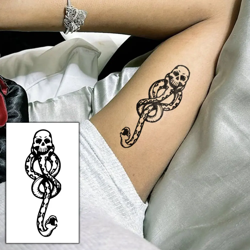1/5pcs Death Eaters Dark Mark Waterproof Temporary Tattoo Sticker Skull Snake Head Body Art Arm Fake Tattoos Sleeve Women Men