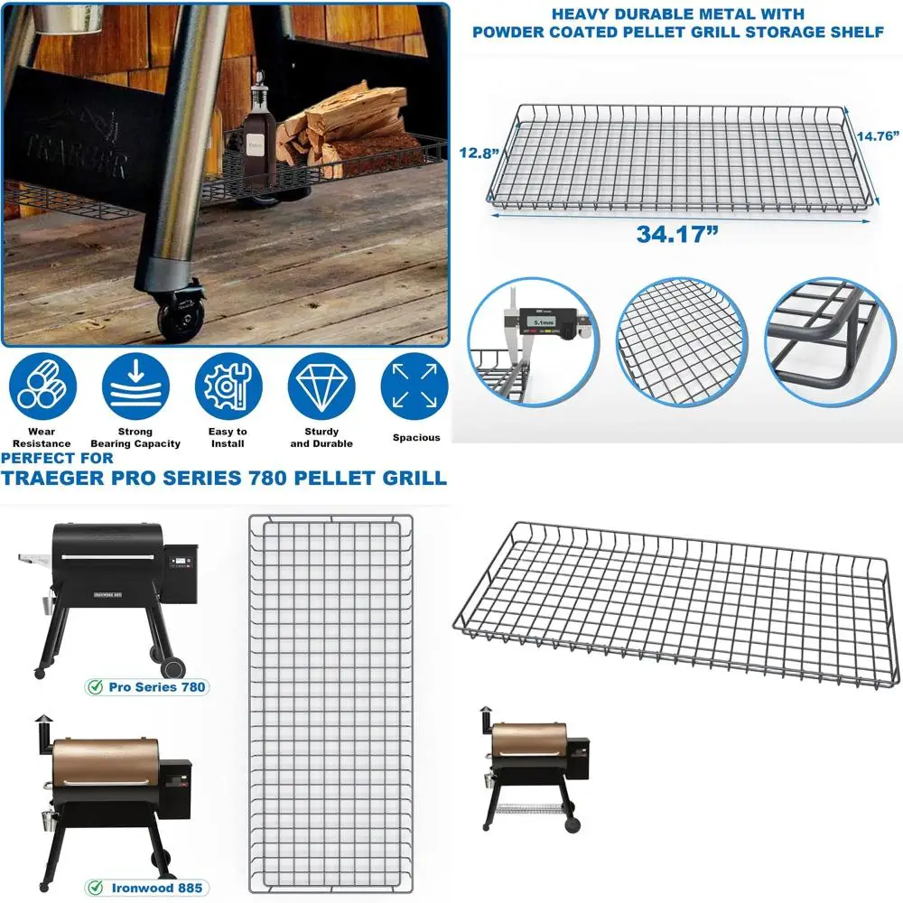 

Усовершенствованная полка для хранения решеток Traeger Pro 780 и Ironwood 885 пробы, металлическая полка с прочным покрытием для дополнительного пространства для хранения