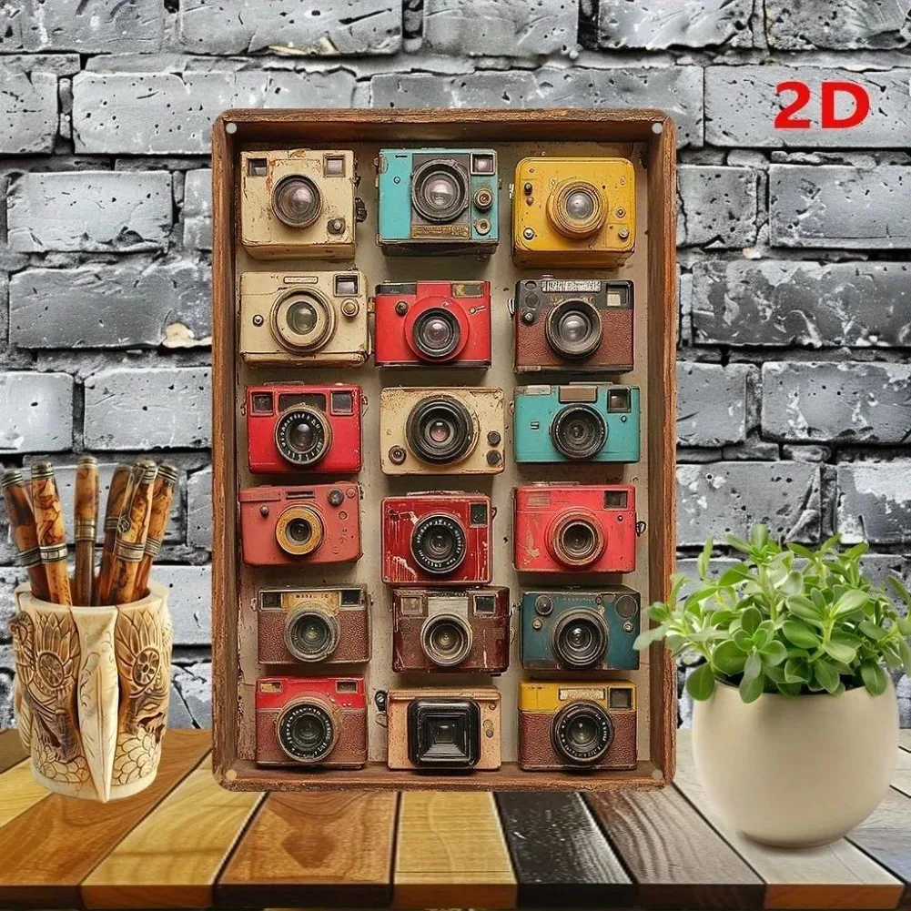 Hiasan Dinding Logam Kamera, Gaya Vintaj, Sesuai untuk Rumah dan Taman, Kalis Cuaca, Kalis Karat, Reka Bentuk Boleh