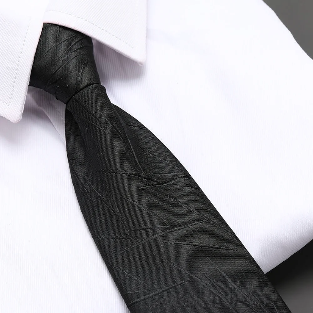 Classic Business Zipper Tie For Men Formal Wedding Groom Necktie Convenient Ready Made Professional Style Neckwear