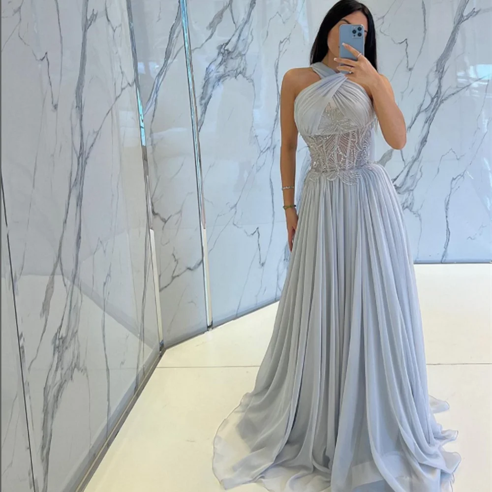 

Prom Dresses Halter Sexy A-LINE Elegant Ruched Tulle Formal Occasion Gown ballkleider فساتين سهره فاخره 2023 Evening Dresses