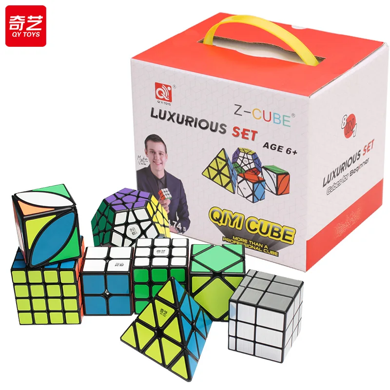 

ZCUBE QiYi Speedcube Set 8pcs Professional Magic Cube 8 in 1 Speed Puzzle 2x2 3x3 4x4 Mirror Skewb Pyraminx Megaminx QY Toy Cubo