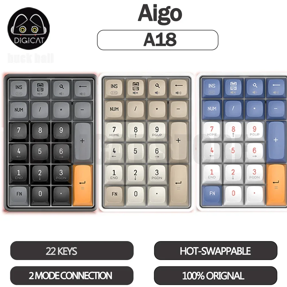 

Aigo A18 Number Keypad Mini Portable Pad 22keys 2 Mode USB 2.4G Wireless Hot-swap Custom Keyboard For Laptop Numeric Keypad Gift