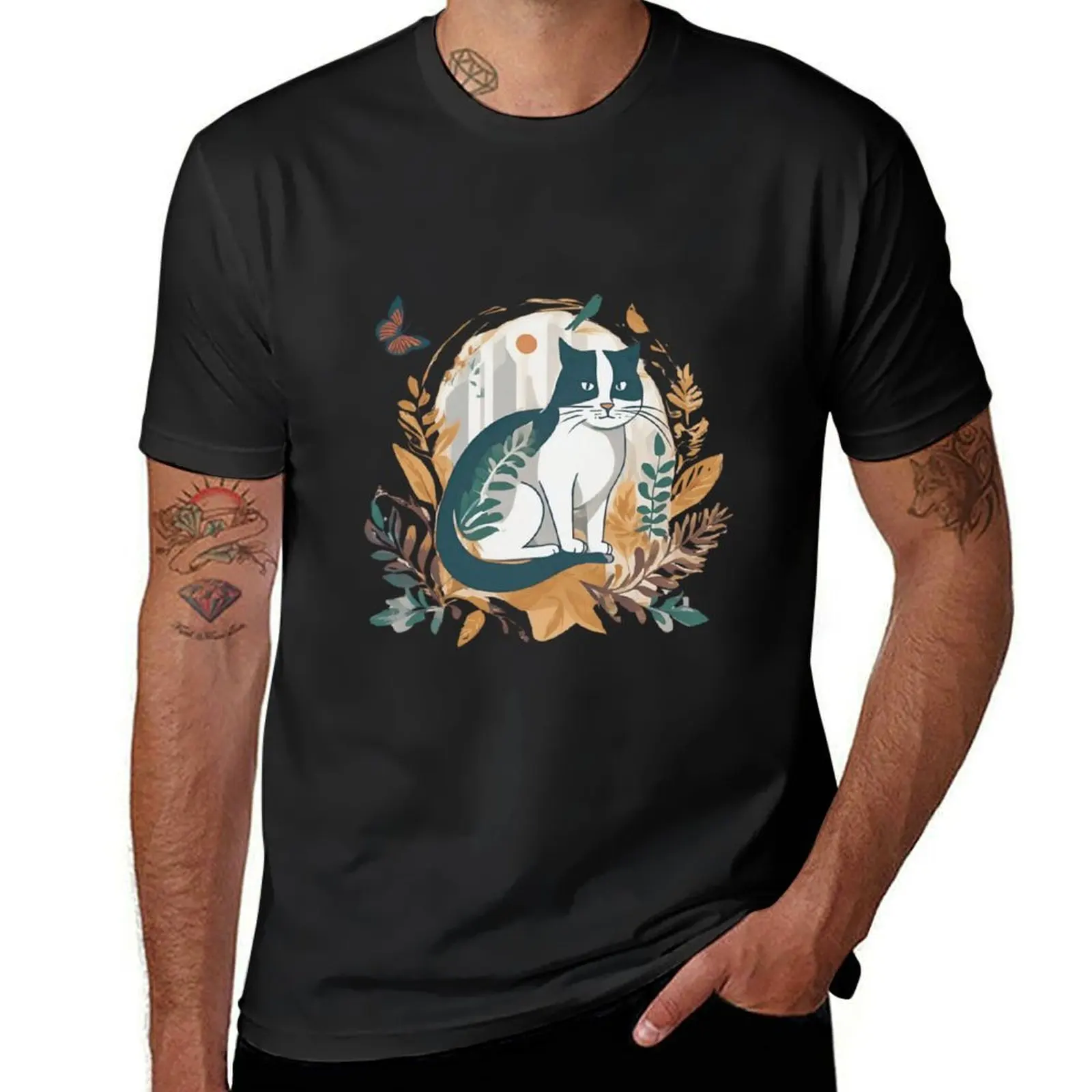 

Whiskers and Wings: Cats and Birds Dancing in Nature T-Shirt heavyweights vintage anime tshirts for men