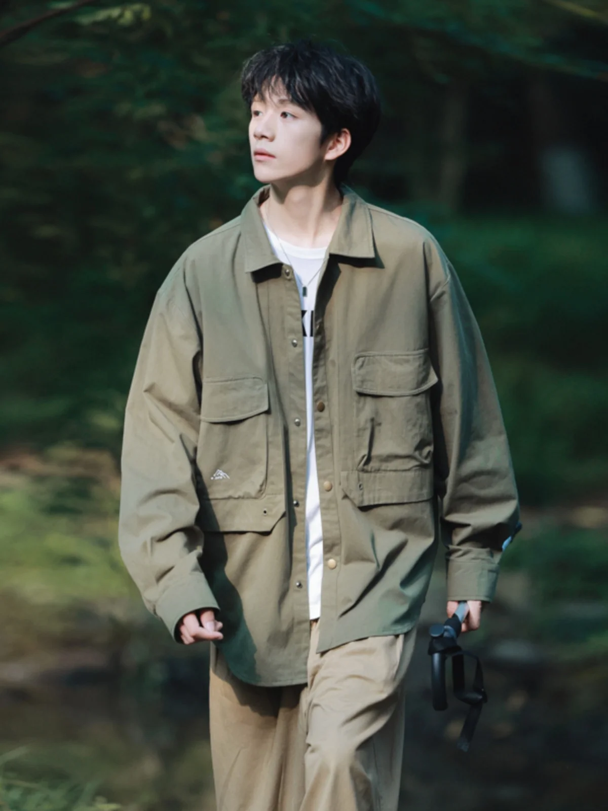 

Loose Long Sve Men's Workwear irt Spring 2025 New Sle Japanese Retro Casual Outerwear Trendy Boy's Garment