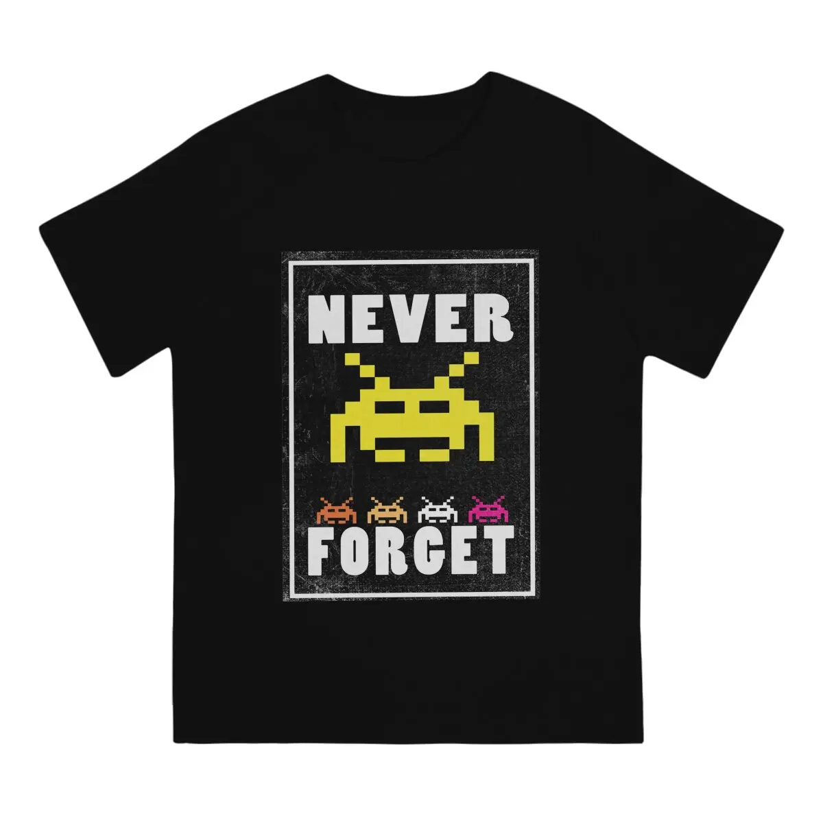 Space Invaders Shooting Video Game Never Forget Tshirt Graphic Men Tops Vintage Fashion Summer Short Sleeve Harajuku T Shirt