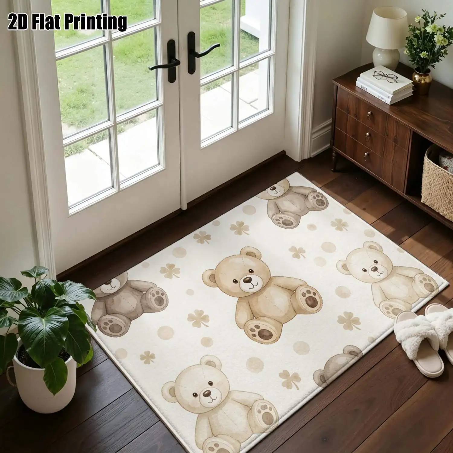 1Pc 2D Printed Beige Bear Pattern Nordic Carpet, Instagram-Inspired Modern Minimalist Floor Mat, Machine-Washable Multi-Size Home Decor Rug for Entryway, Dining Room, Foyer, Living Room, Bedroom