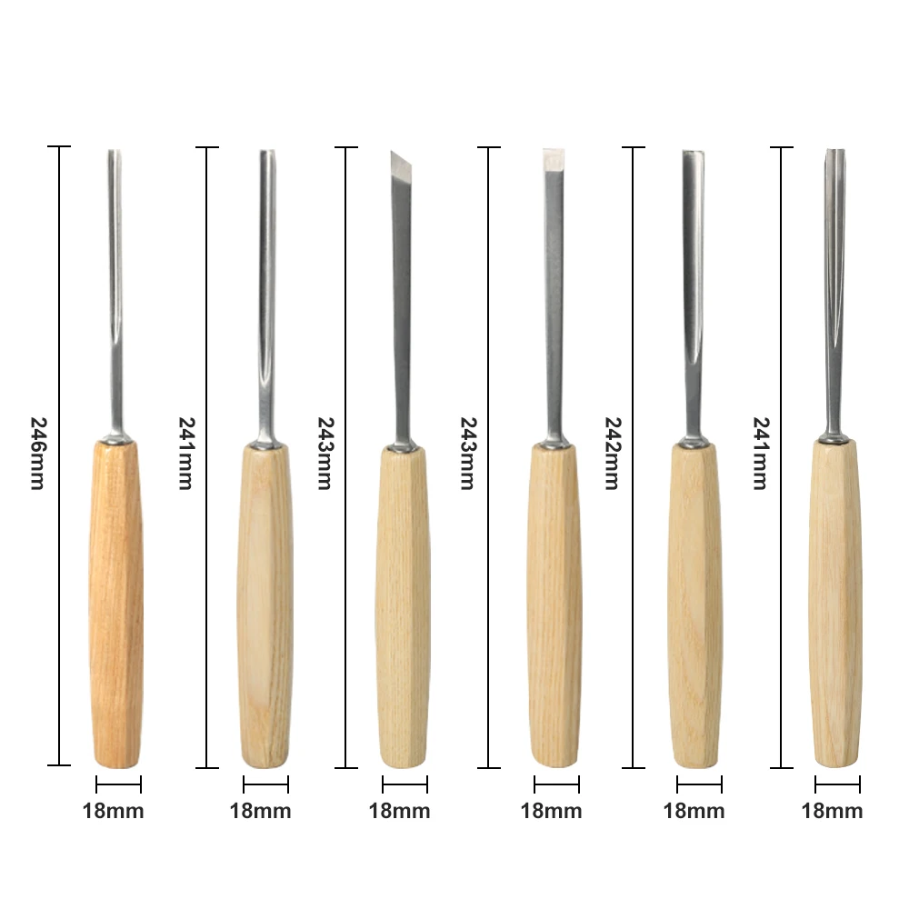 Woodworking Carving Chisel Kit 6Pcs HSS Wood Chisels Set Professional Chisels with Beech Handles Ergonomic Wood Carving Tools