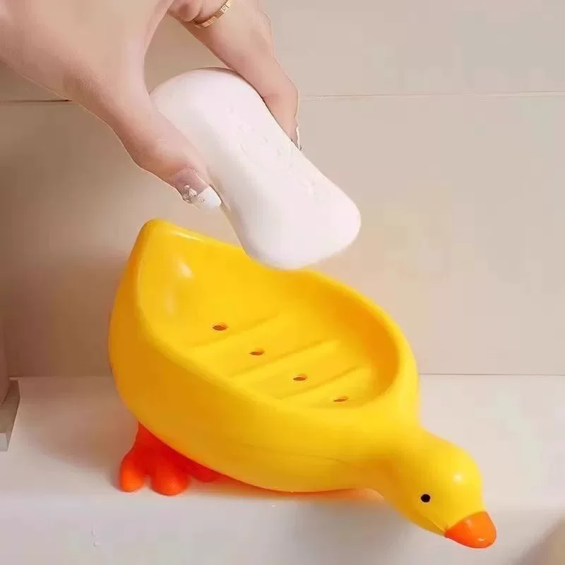 1PC Cartoon Yellow Duck Shape Soap Box Soap Dish Drainable Soap Holder Plastic Soap Container Soap Dish Tray Bathroom Accessorie