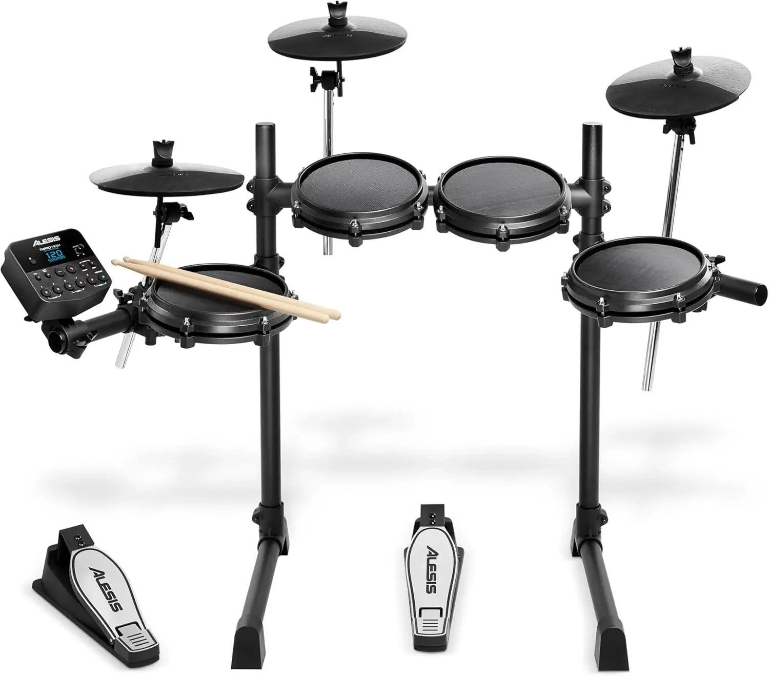 Electric Drum Set With 100+ Sounds, Quiet Mesh Pads, Sticks, Connection Cables, Lessons