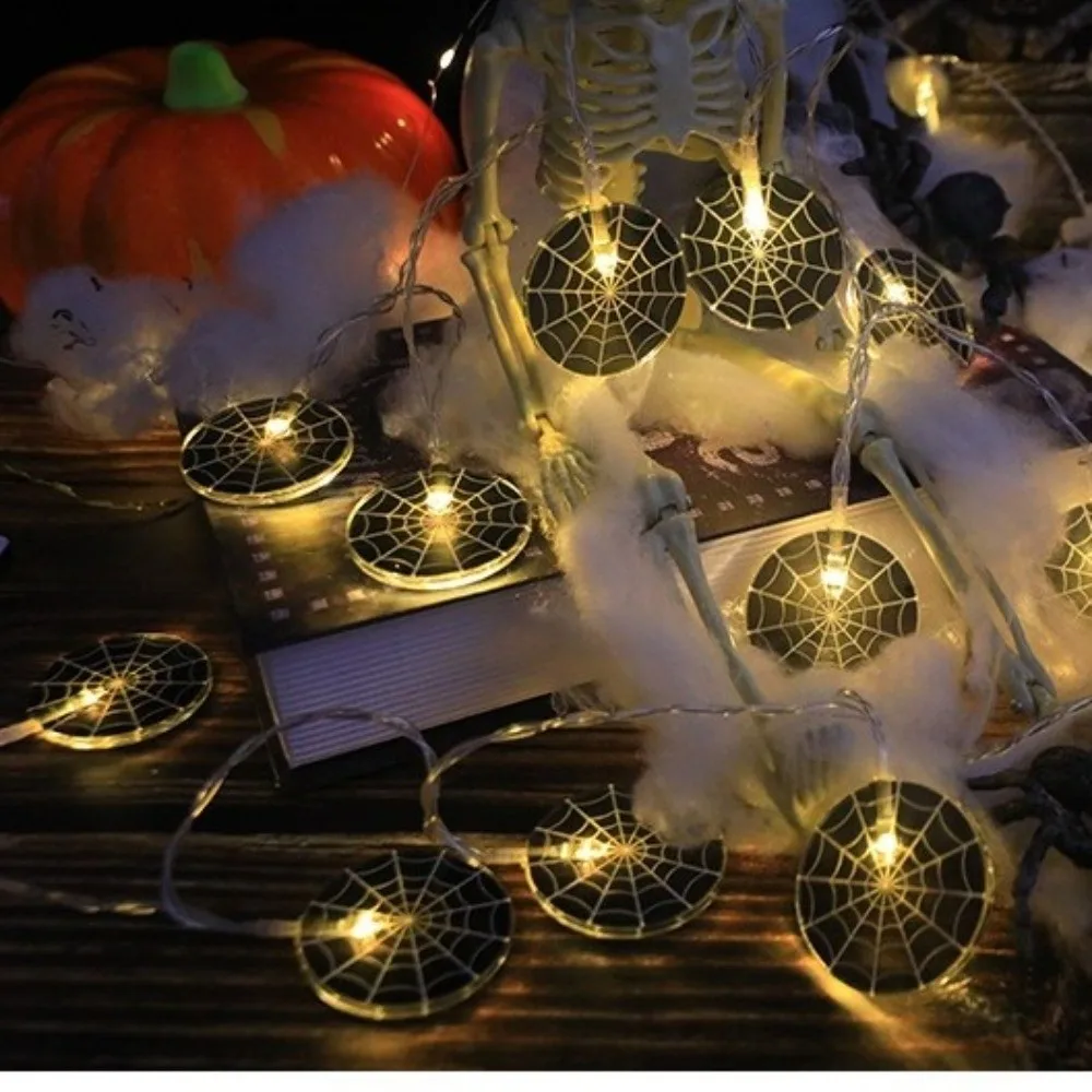 Luminous Halloween LED String Lights Twinkle Spiderweb Halloween Festoon Light Skull Pumpkin Bat Battery Powered